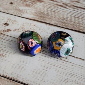 Vintage Clip On Earrings Murano Glass Style Dome